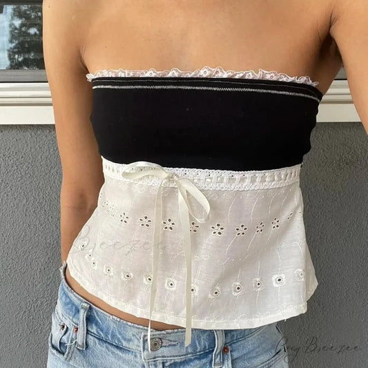 Lace Patchwork Hollow Crop Top black / S croptop-250223