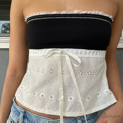 Lace Patchwork Hollow Crop Top croptop-250223