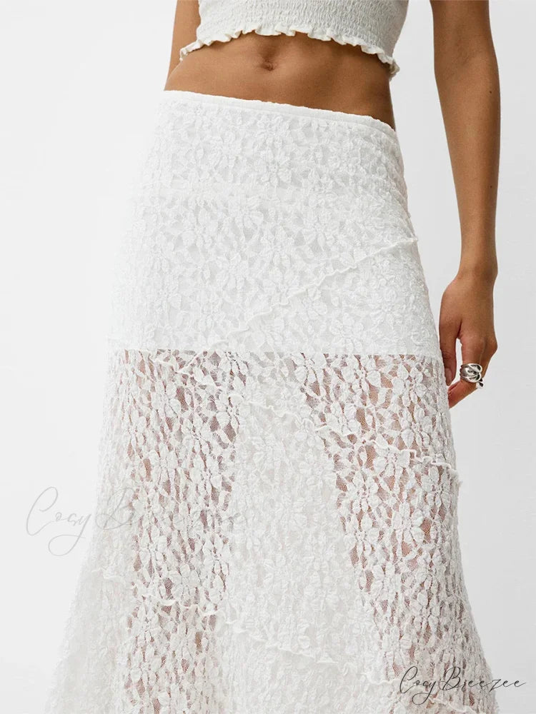 Lace Patchwork Low Waist Summer Long Skirt Casual Skirt skirt-250126