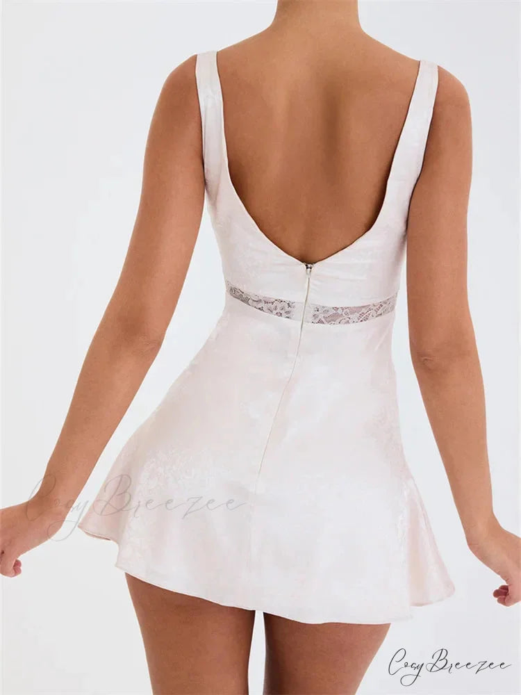 Lace Patchwork See Through Vintage A - Line Mini Dress
