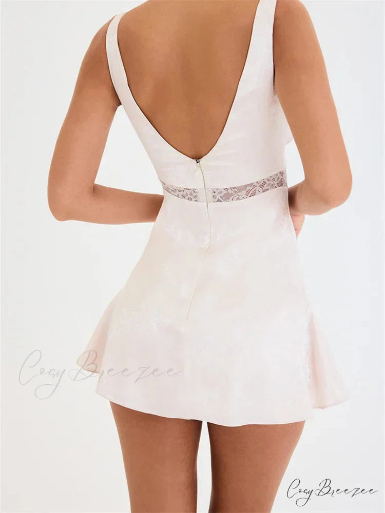 Lace Patchwork See Through Vintage A - Line Mini Dress