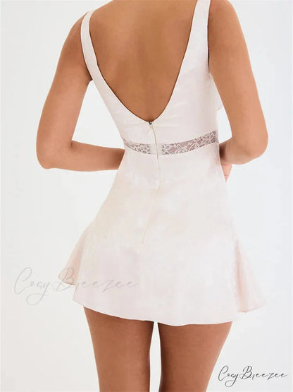 Lace Patchwork See Through Vintage A - Line Mini Dress