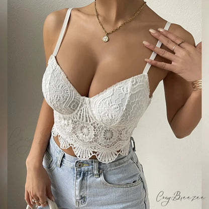 Lace Patchwork Slim Fit V-neck Backless Crop Top croptop-250126