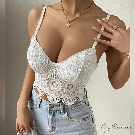 Lace Patchwork Slim Fit V-neck Backless Crop Top croptop-250126