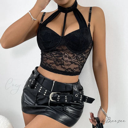 Lace Push-up Hollow Mesh Slim Bustier Crop Top croptop-250126