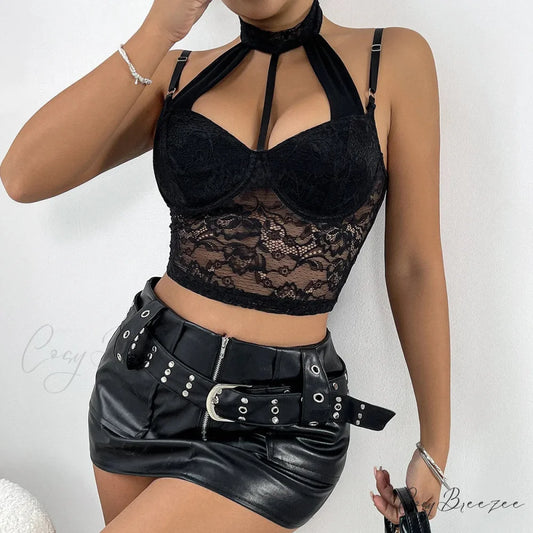 Lace Push-up Hollow Mesh Slim Bustier Crop Top croptop-250126