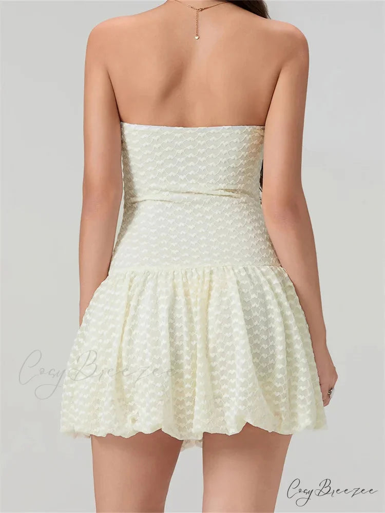 Lace Ribbon Off-Shoulder Mini Dress minidress-250223