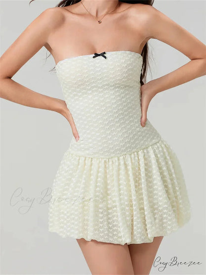 Lace Ribbon Off-Shoulder Mini Dress minidress-250223