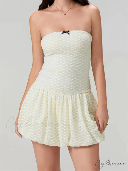 Lace Ribbon Off-Shoulder Mini Dress white / S minidress-250223