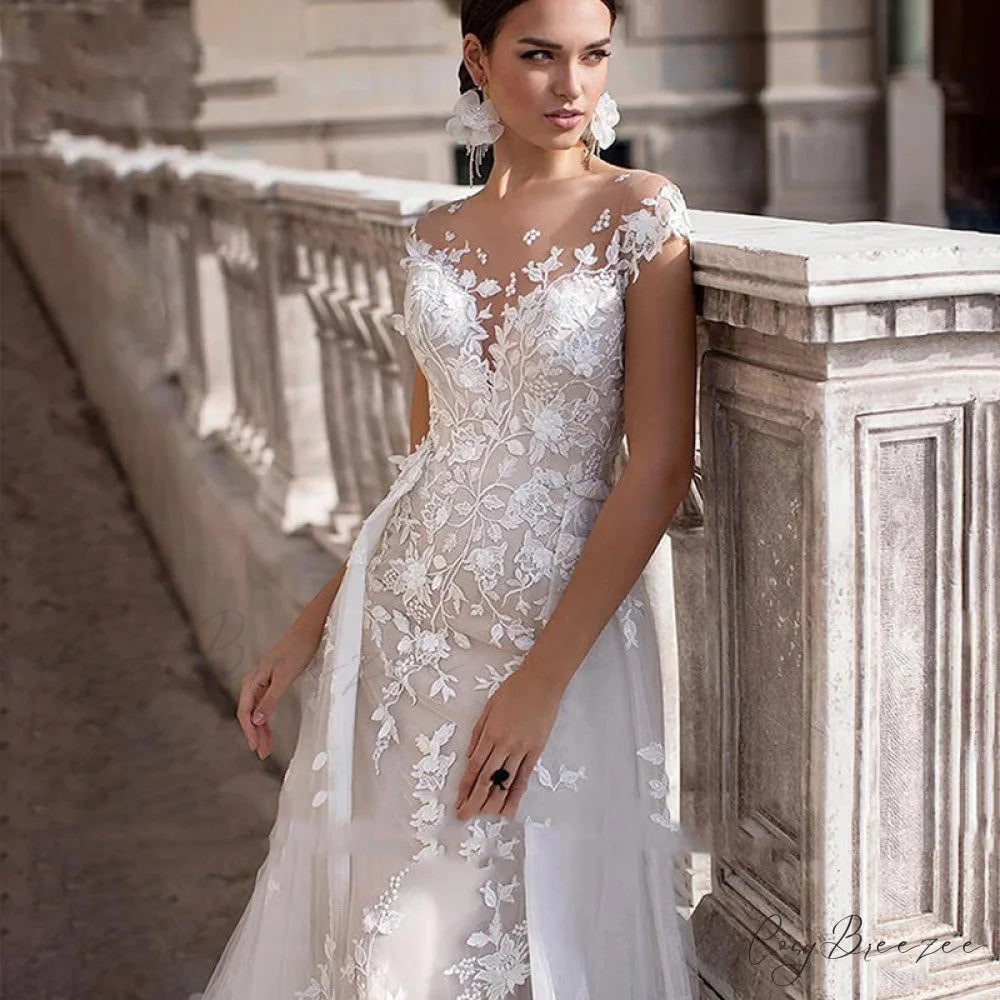 Lace Round Neck Two-Way Wedding Dress weddingdress-250223