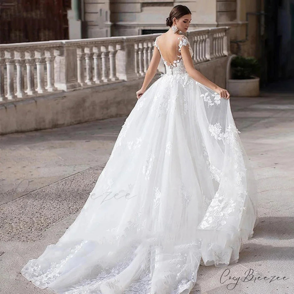Lace Round Neck Two-Way Wedding Dress weddingdress-250223
