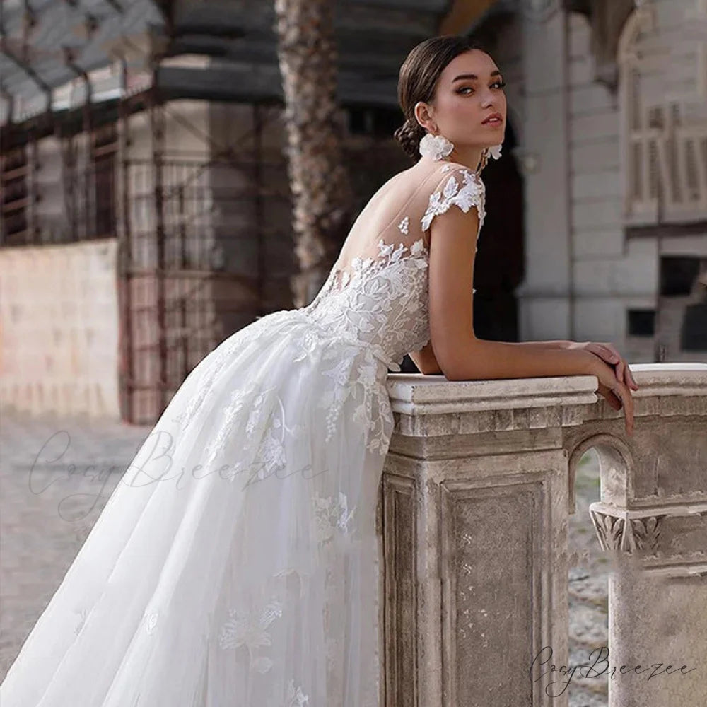 Lace Round Neck Two-Way Wedding Dress weddingdress-250223