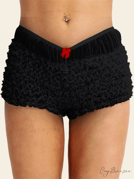 Lace Ruched Bodycon Shorts black / S short-250223