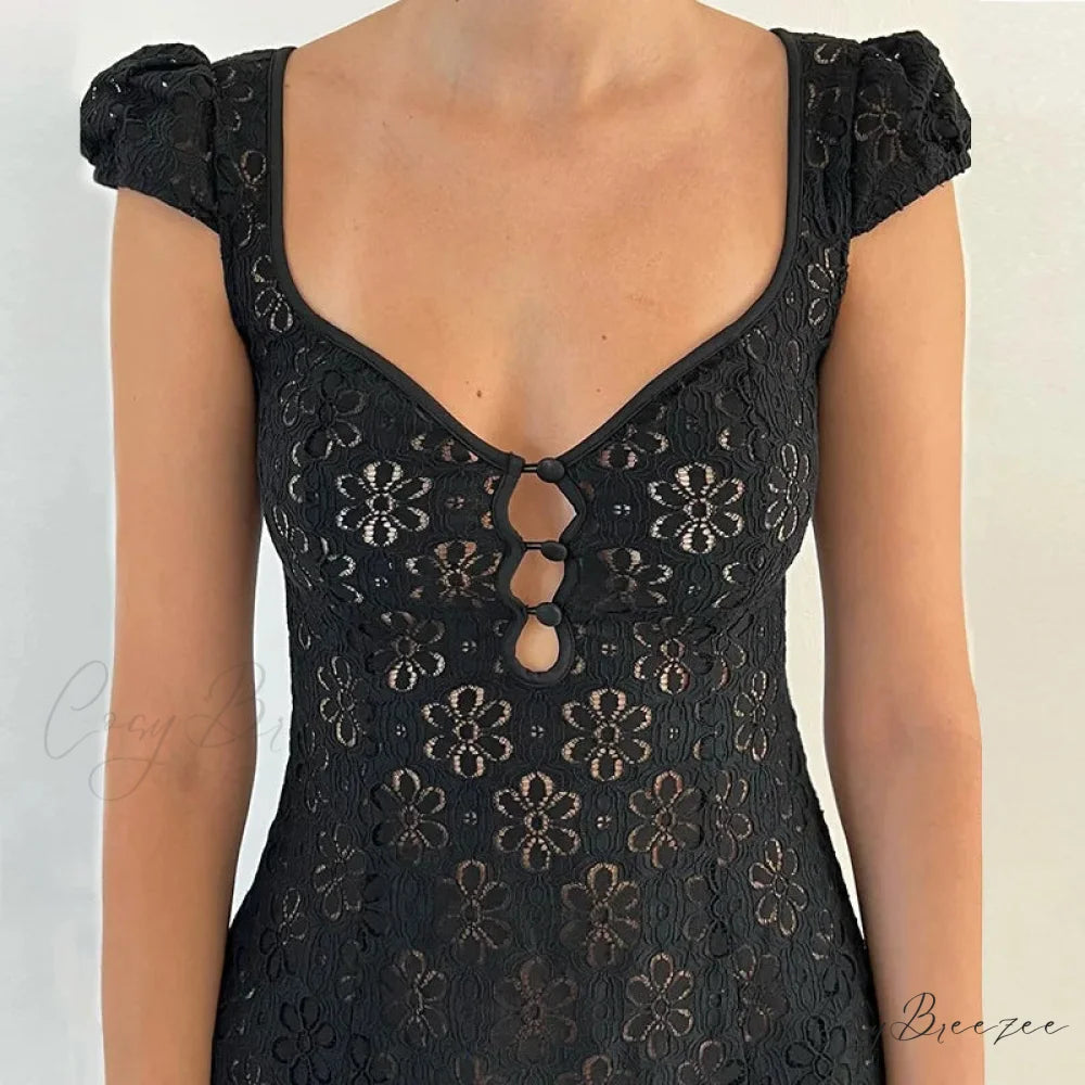 Lace Ruffle Backless Mini Gown minidress-250223