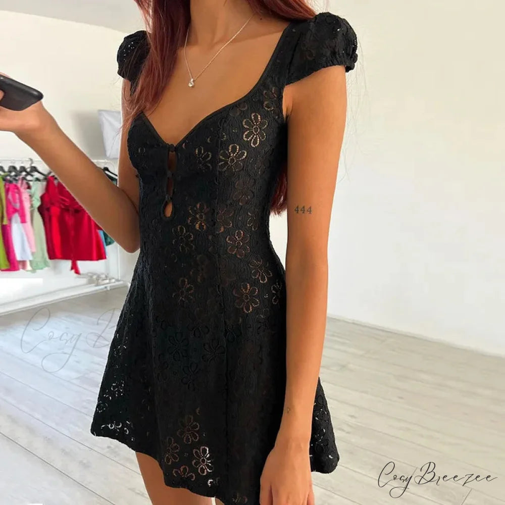 Lace Ruffle Backless Mini Gown minidress-250223