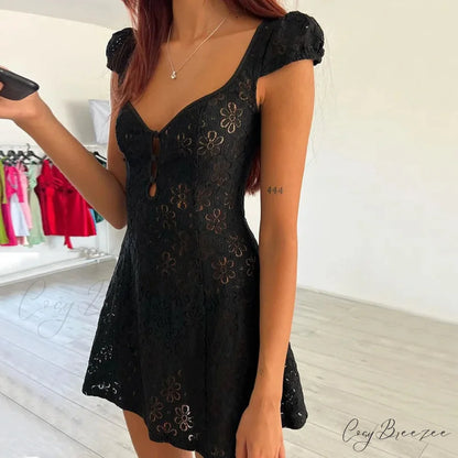 Lace Ruffle Backless Mini Gown minidress-250223