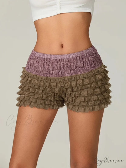 Lace Ruffled Tiered Patchwork Shorts short-250223