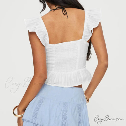Lace Ruffles Tie-Up Crop Top croptop-250223