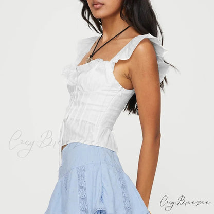 Lace Ruffles Tie-Up Crop Top croptop-250223