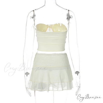 Lace Sheer Corset Charming And Mini Skirt Set