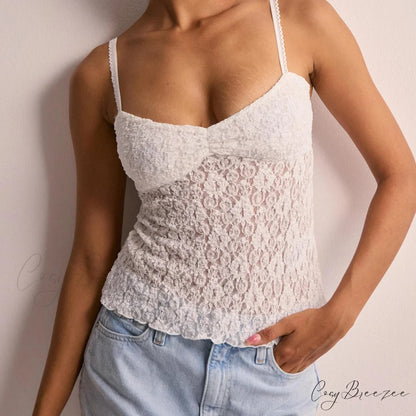 Lace Sheer Korean Crop Top white / S croptop-250223