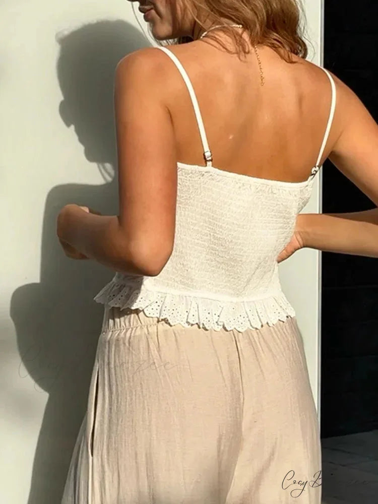 Lace Sleeveless V-neck Criss-cross Tie-up Crop Top croptop-250126