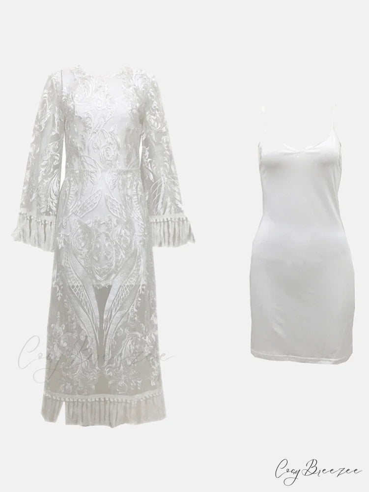 Lace Spaghetti Graceful Strap Irregular Dress