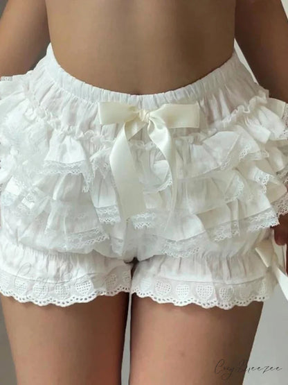 Lace Spliced Pajama Lounge Shorts short-250223