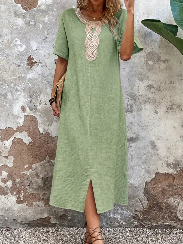 Lace Split Hem Tunic Dress Mint Green / S