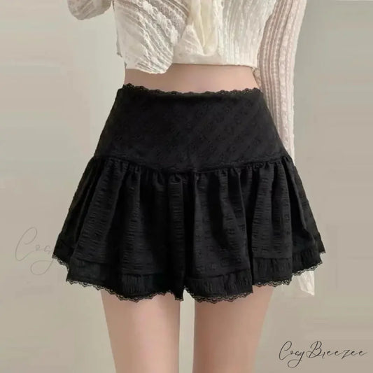 Lace Sweet Layered Waist Skirt Black / S skirts-250223