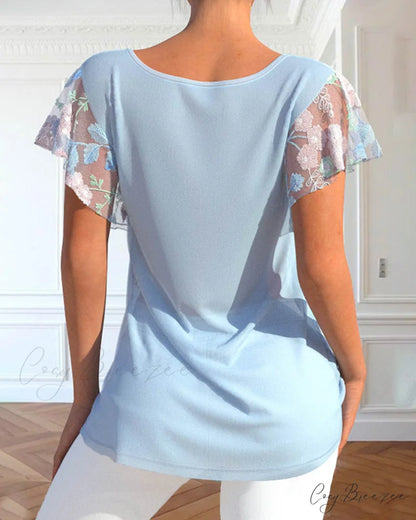 Lace T-Shirt with Flowered Print
