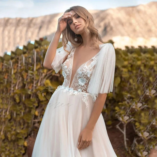Lace Thin Strap Bridal Gown lvory white / XS weddingdress-250223