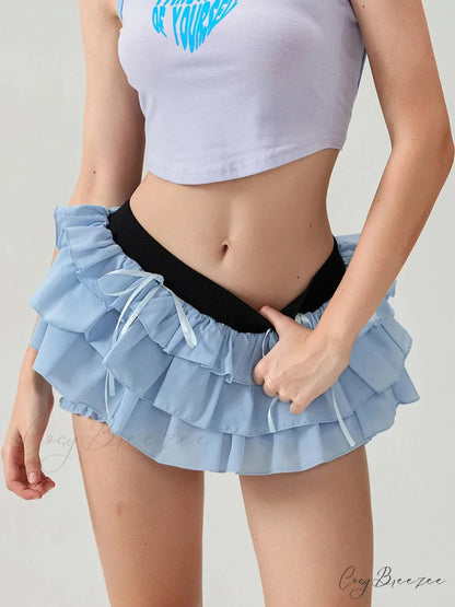 Lace Tiered Bow Skort Shorts short-250223