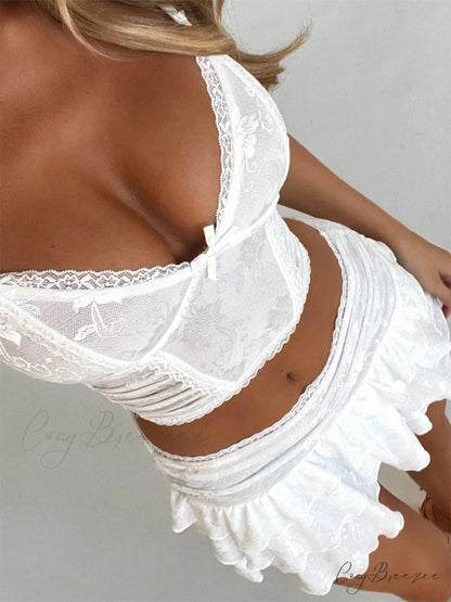 Lace Trim Ruffled Mini Crop Top WHITE / S croptop-250223