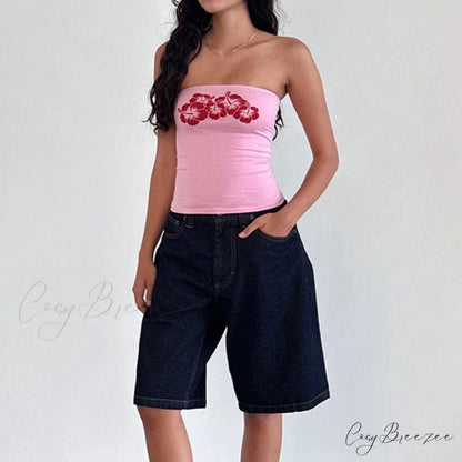 Lace Trim Slim Fit Y2K Summer Floral Sleeveless Casual Basic Crop Top croptop-250126
