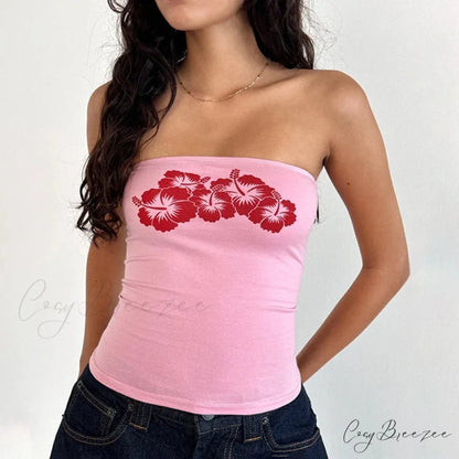 Lace Trim Slim Fit Y2K Summer Floral Sleeveless Casual Basic Crop Top croptop-250126
