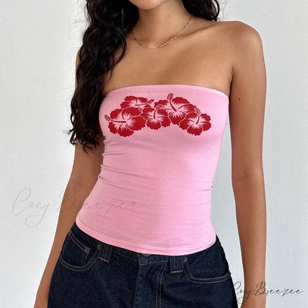 Lace Trim Slim Fit Y2K Summer Floral Sleeveless Casual Basic Crop Top Pink / S croptop-250126