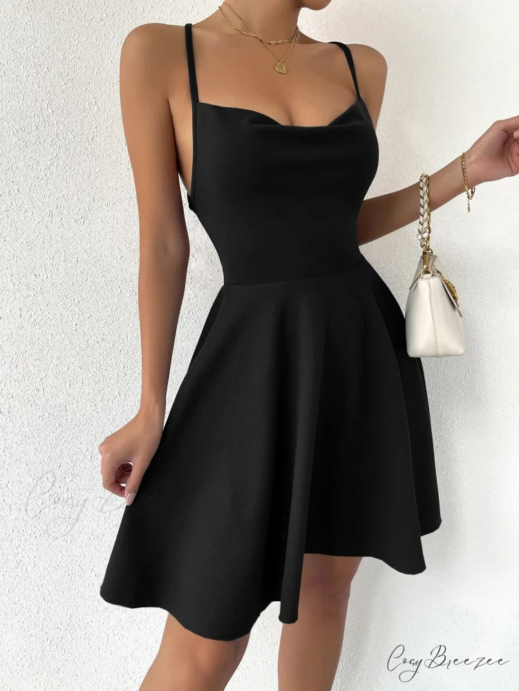 Lace Up Backless Cami Dress Black / XS