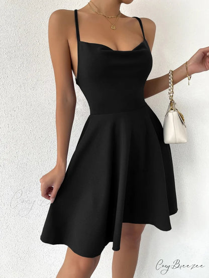 Lace Up Backless Cami Dress Black / XS