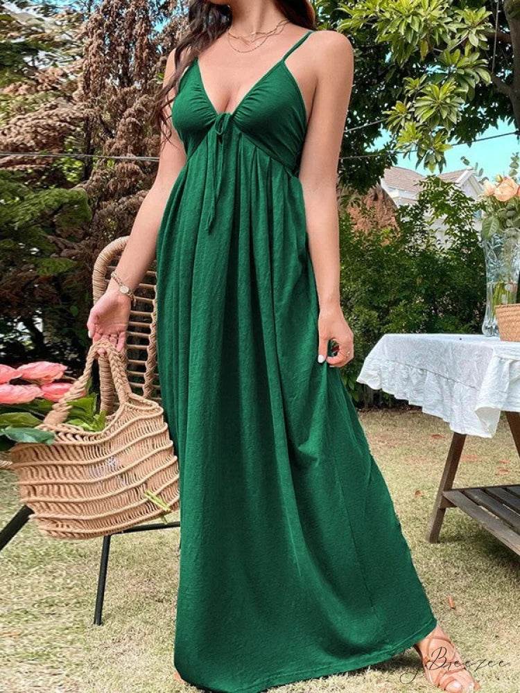 Lace Up Backless Trendy Cropped Tank Top Green / S