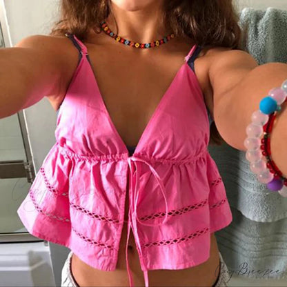 Lace-Up Bandage V-Neck Crop Top croptop-250223