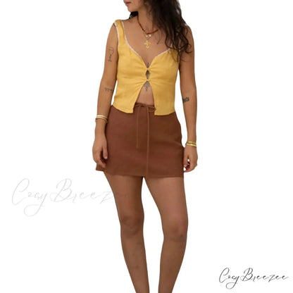 Lace-Up Floral Patch Crop Top yellow / S croptop-250223