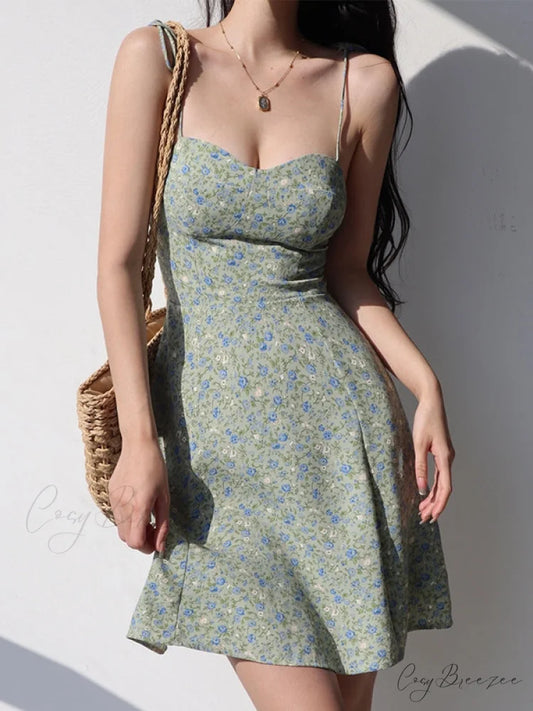 Lace Up Graceful Floral Corset Top Green / S