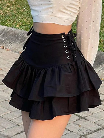 Lace Up Graceful Tassel Jeans Black / S