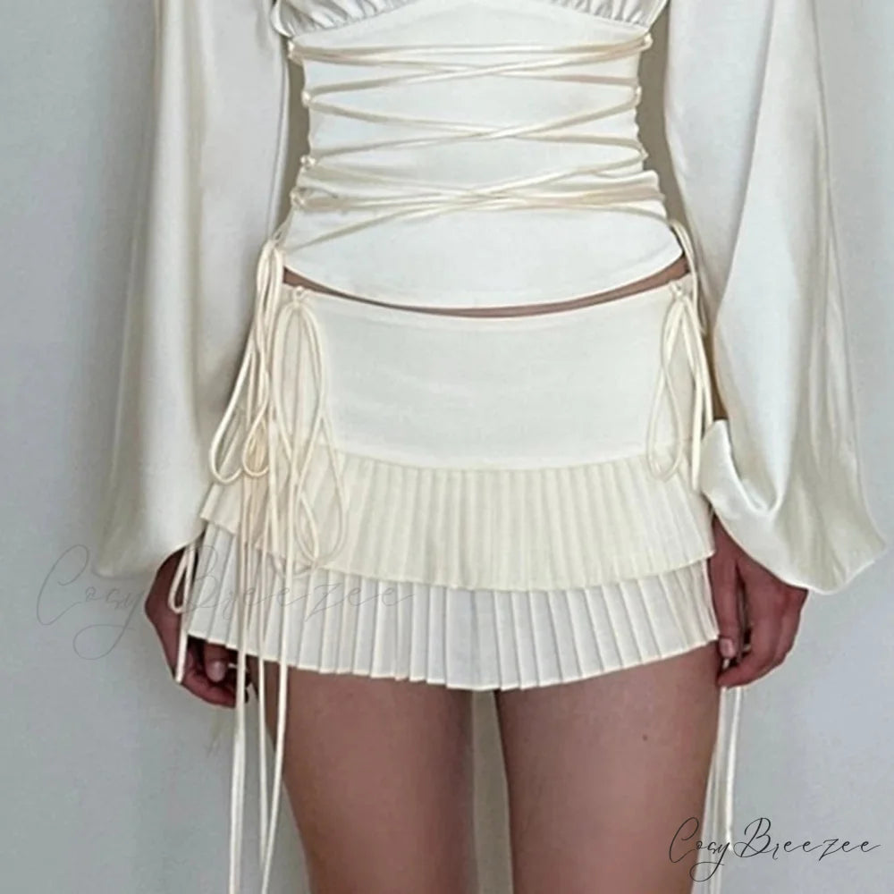 Lace Up Layered Ruffle Skirt skirts-250223
