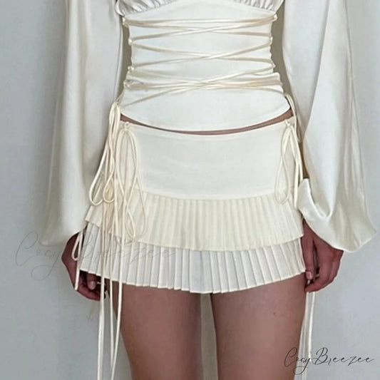 Lace Up Layered Ruffle Skirt skirts-250223