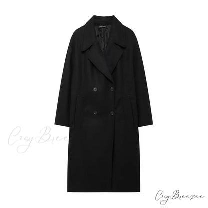 Lace-Up Mao Collar Big Lapel Coat Black / XS overcoats-241228