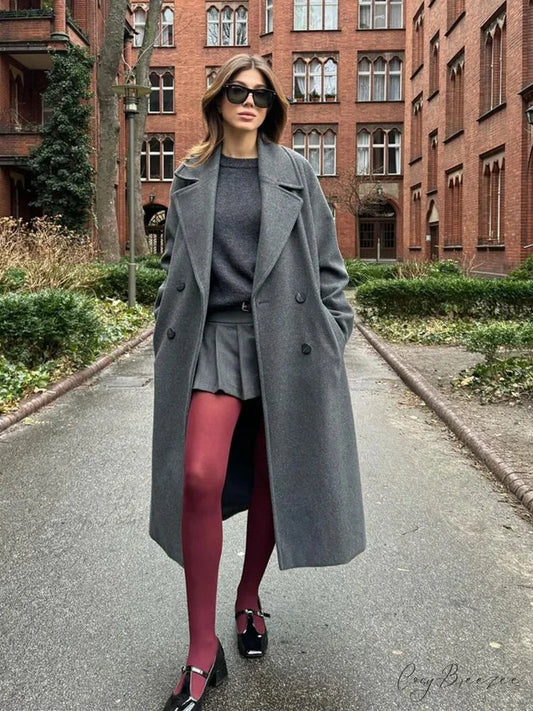 Lace-Up Mao Collar Big Lapel Coat Gray / XS overcoats-241228