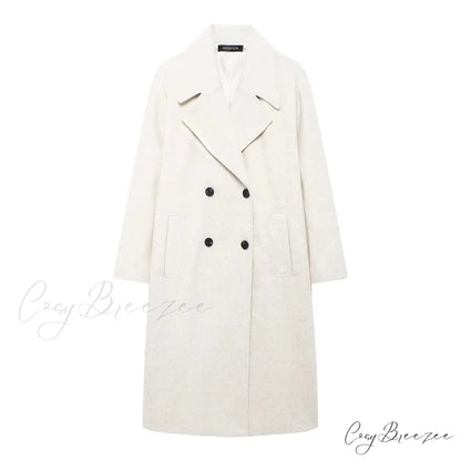 Lace-Up Mao Collar Big Lapel Coat Milky white / XS overcoats-241228