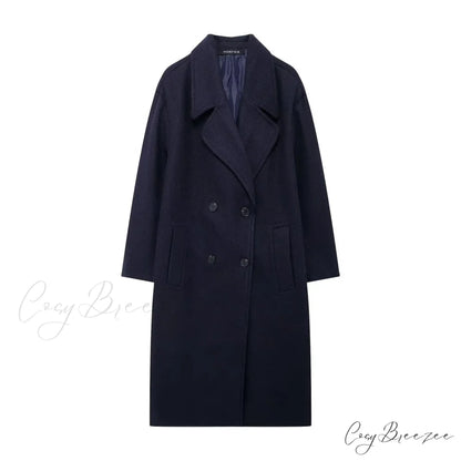Lace-Up Mao Collar Big Lapel Coat Navy / XS overcoats-241228